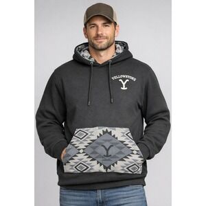 Yellowstone Changes Hoodie Mens Medium Black Pullover Aztec Pocket Ranch NWT
